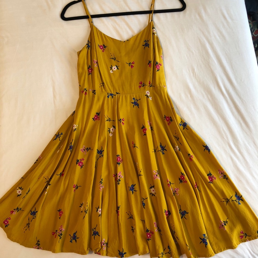 Fit and Flare Cami Mustard Yellow Flower Sundress